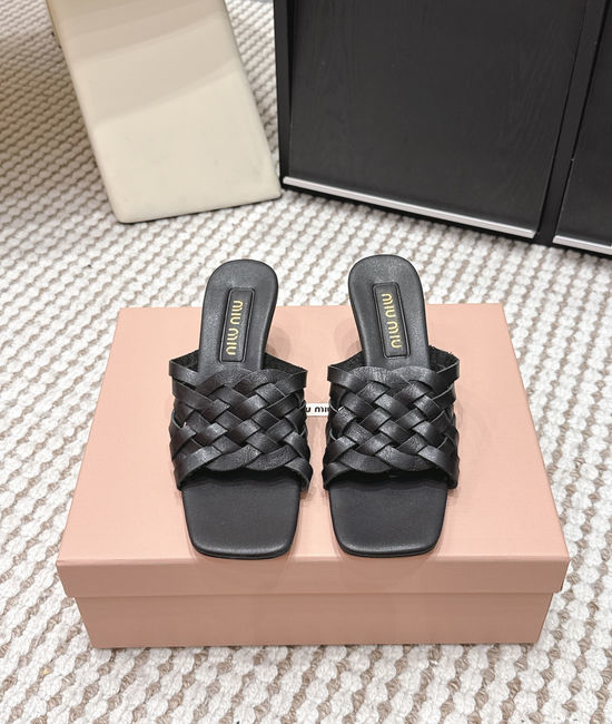Miu Miu Studded Square Toe Slip-on Summer Slides