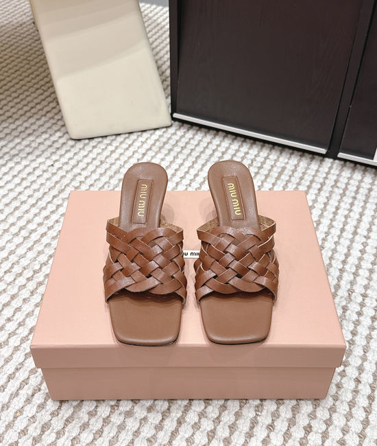Miu Miu Studded Square Toe Slip-on Summer Slides