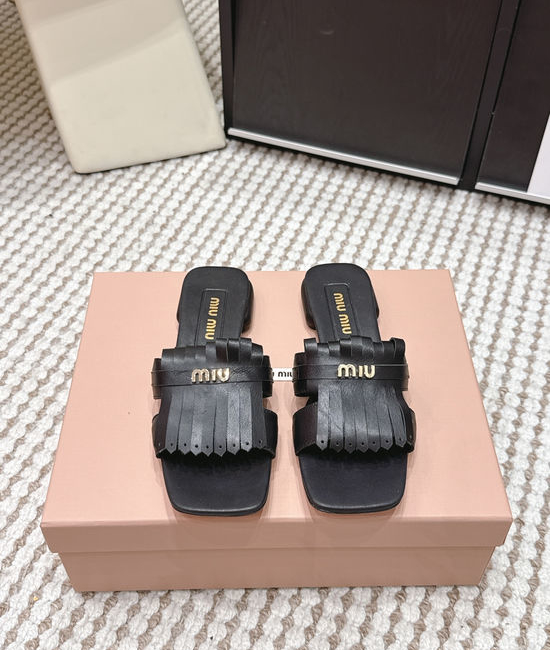 Miu Miu Studded Square Toe Slip-on Summer Slides