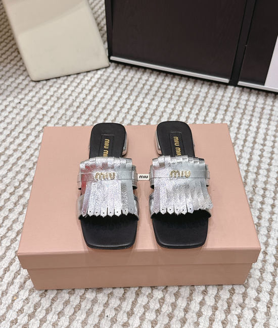 Miu Miu Studded Square Toe Slip-on Summer Slides