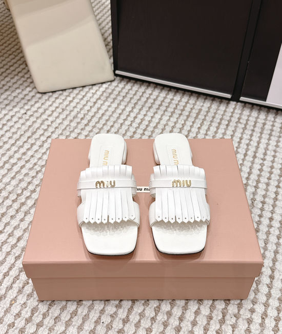 Miu Miu Studded Square Toe Slip-on Summer Slides