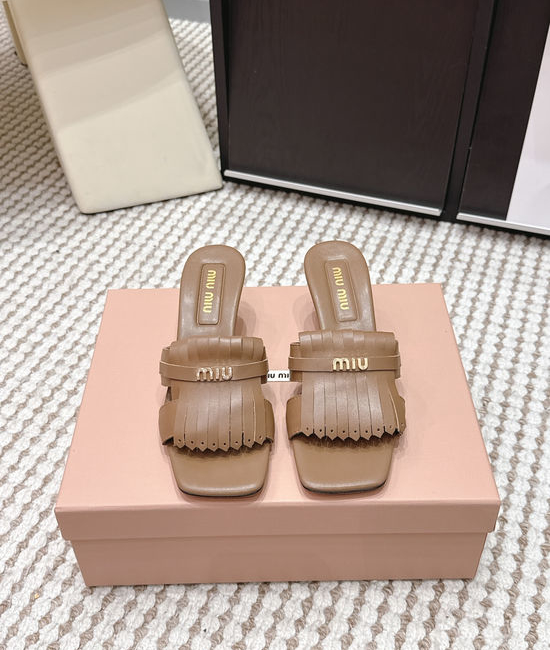 Miu Miu Studded Square Toe Slip-on Summer Slides