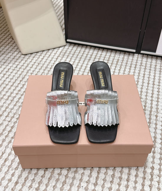 Miu Miu Studded Square Toe Slip-on Summer Slides