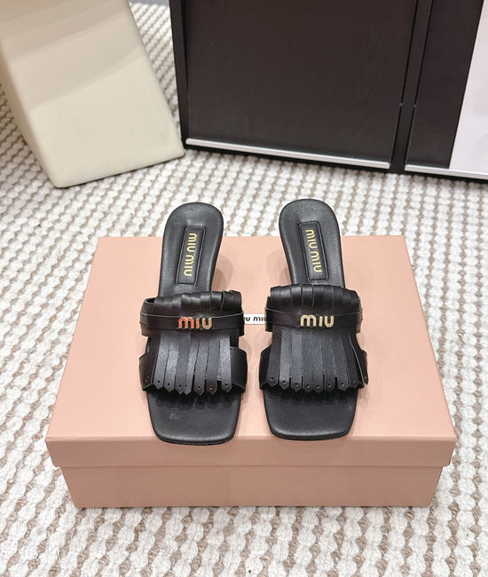 Miu Miu Studded Square Toe Slip-on Summer Slides