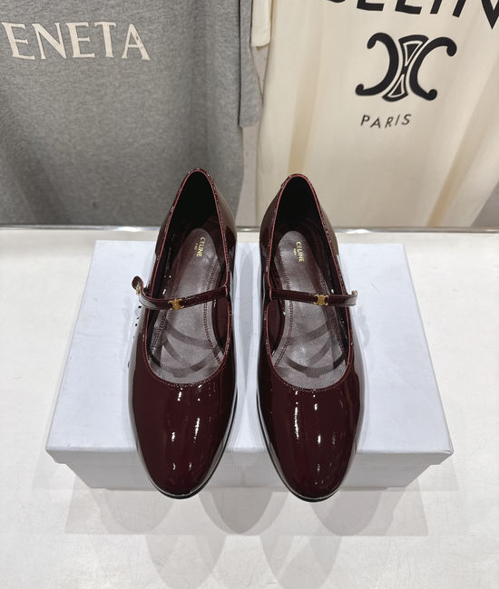 Celine Retro Style Leather Mary Jane Flat Loafer Shoes