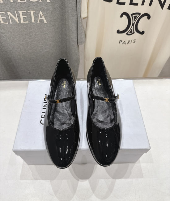 Celine Retro Style Leather Mary Jane Flat Loafer Shoes