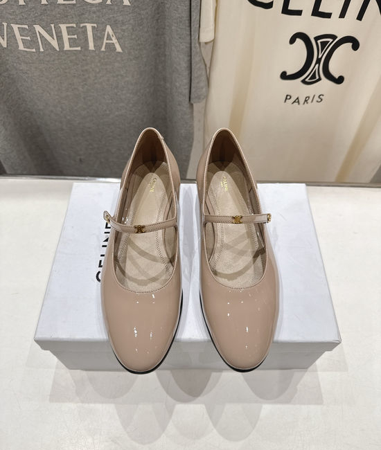 Celine Retro Style Leather Mary Jane Flat Loafer Shoes