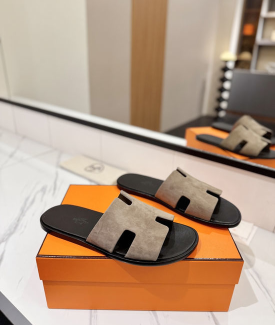 Hermes Classic Suede Leather Comfortable Slide Sandals