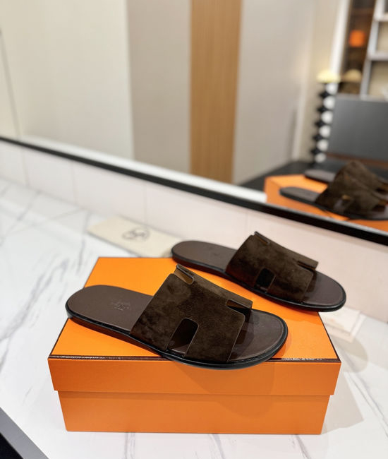 Hermes Classic Suede Leather Comfortable Slide Sandals
