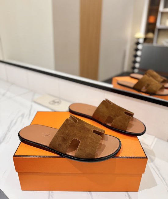 Hermes Classic Suede Leather Comfortable Slide Sandals