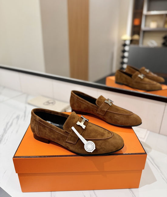 Hermes Classic Nubuck Loafers Comfortable Soft Sole Casual Shoes