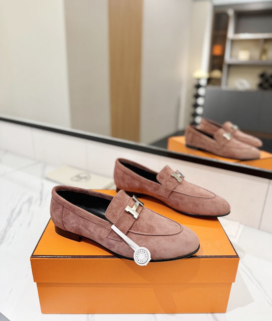 Hermes Classic Nubuck Loafers Comfortable Soft Sole Casual Shoes