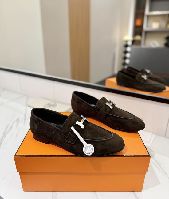 Hermes Classic Nubuck Loafers Comfortable Soft Sole Casual Shoes