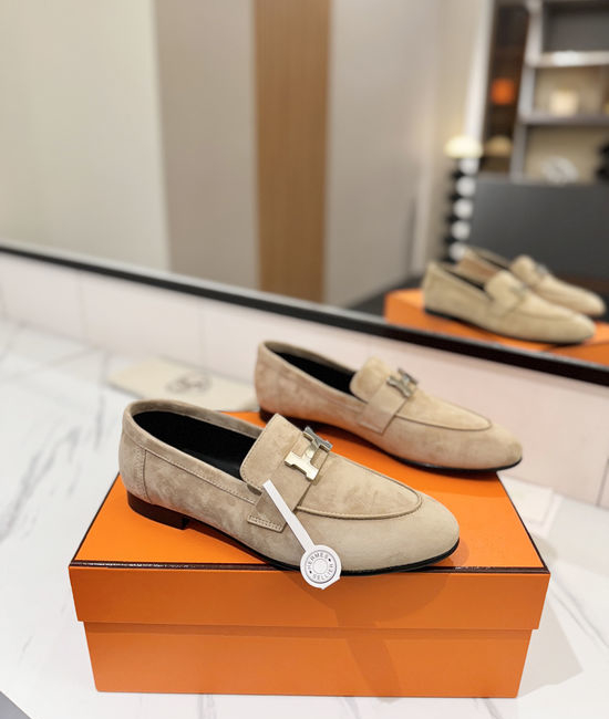 Hermes Classic Nubuck Loafers Comfortable Soft Sole Casual Shoes