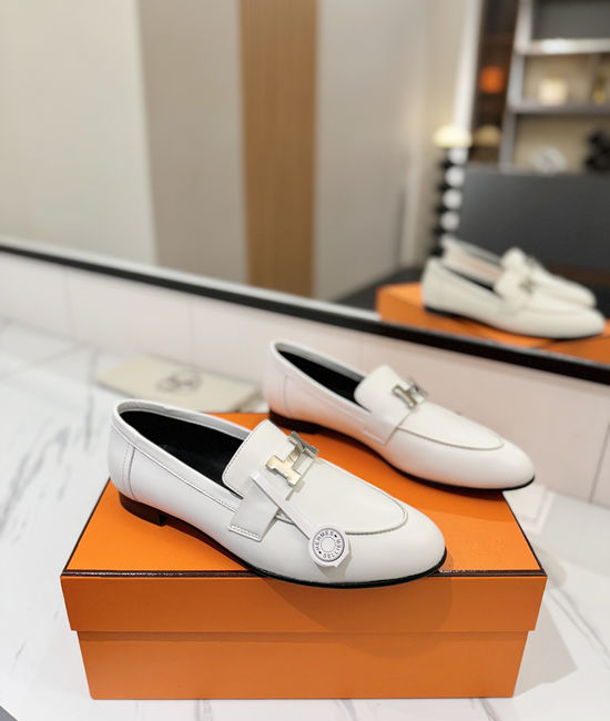 Hermes Classic Sheepskin Loafers Comfortable Soft Sole Casual Shoes