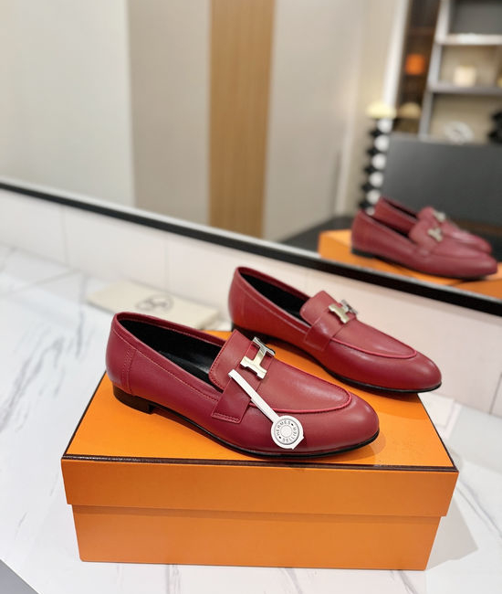 Hermes Classic Sheepskin Loafers Comfortable Soft Sole Casual Shoes