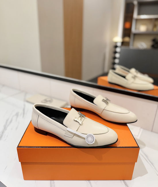 Hermes Classic Sheepskin Loafers Comfortable Soft Sole Casual Shoes