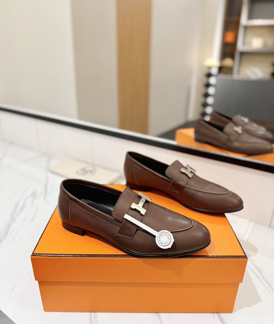 Hermes Classic Sheepskin Loafers Comfortable Soft Sole Casual Shoes