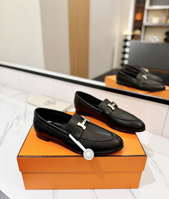 Hermes Classic Sheepskin Loafers Comfortable Soft Sole Casual Shoes