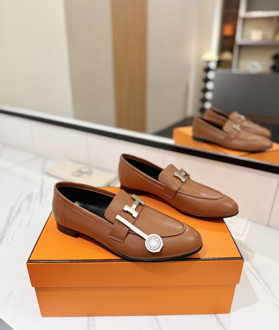 Hermes Classic Sheepskin Loafers Comfortable Soft Sole Casual Shoes