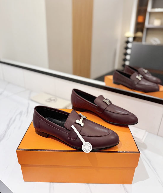 Hermes Classic Sheepskin Loafers Comfortable Soft Sole Casual Shoes