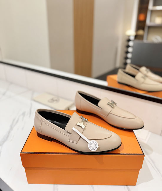 Hermes Classic Sheepskin Loafers Comfortable Soft Sole Casual Shoes