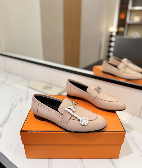 Hermes Classic Sheepskin Loafers Comfortable Soft Sole Casual Shoes