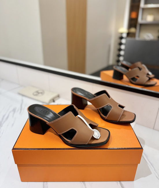 Hermes 7cm Heel Cowhide Slides Genuine Leather Sole Casual Shoes