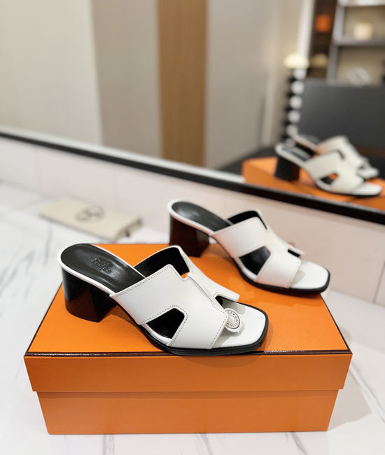 Hermes 7cm Heel Cowhide Slides Genuine Leather Sole Casual Shoes