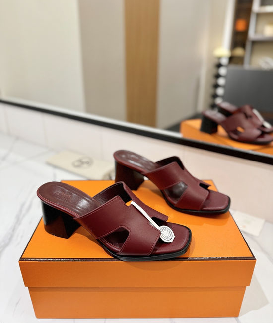 Hermes 7cm Heel Cowhide Slides Genuine Leather Sole Casual Shoes
