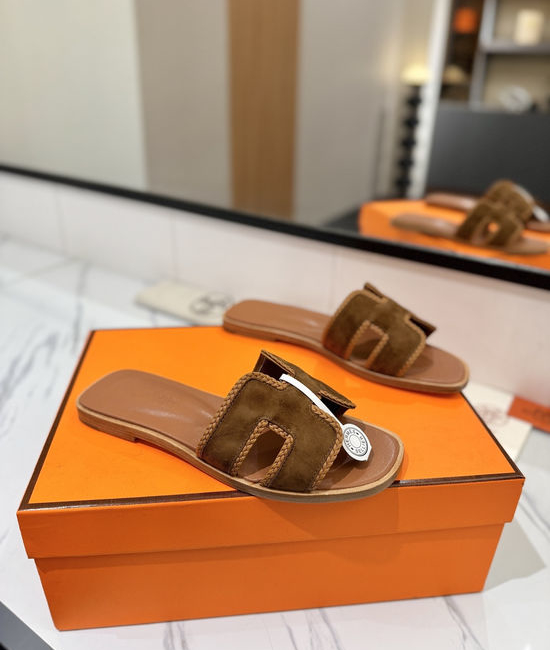Hermes Classic Nubuck Slides Genuine Leather Sole Casual Shoes