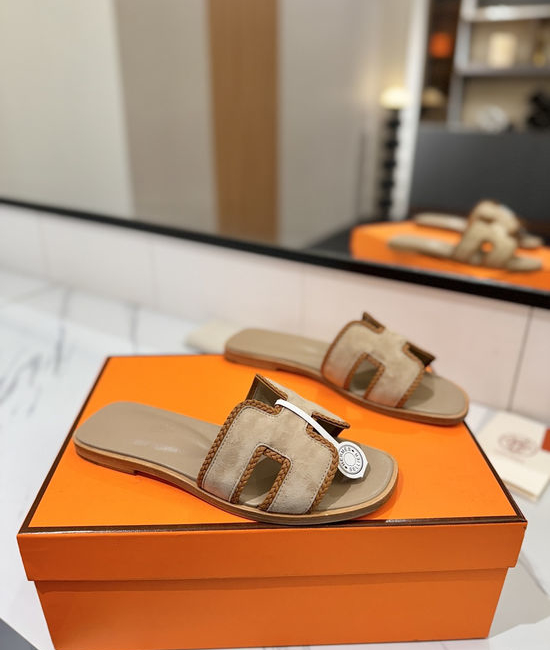 Hermes Classic Nubuck Slides Genuine Leather Sole Casual Shoes