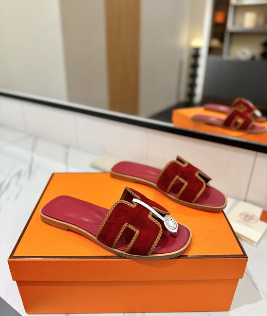 Hermes Classic Nubuck Slides Genuine Leather Sole Casual Shoes