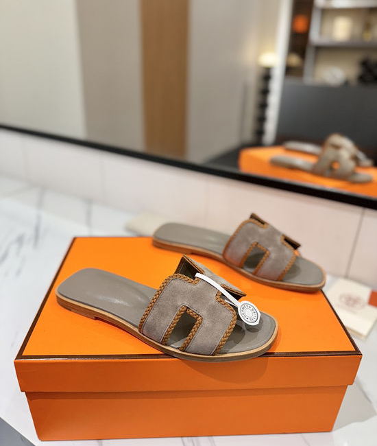 Hermes Classic Nubuck Slides Genuine Leather Sole Casual Shoes