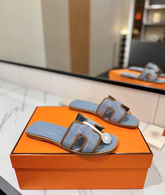 Hermes Classic Nubuck Slides Genuine Leather Sole Casual Shoes