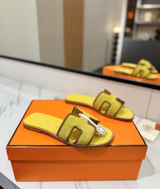 Hermes Classic Nubuck Slides Genuine Leather Sole Casual Shoes