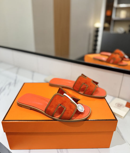 Hermes Classic Nubuck Slides Genuine Leather Sole Casual Shoes