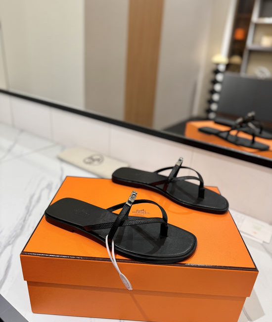 Hermes Classic Cowhide Leather Comfortable Slide Sandals