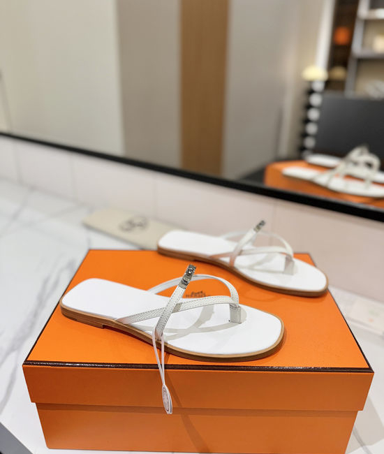 Hermes Classic Cowhide Leather Comfortable Slide Sandals