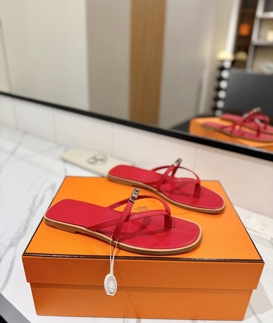 Hermes Classic Cowhide Leather Comfortable Slide Sandals