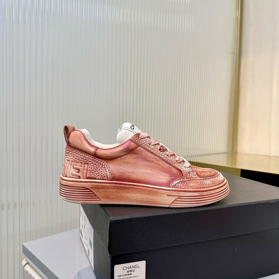 Chanel Thick Sole Graffiti Pattern Casual Leather Sneakers