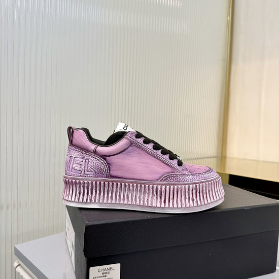 Chanel Thick Sole Graffiti Pattern Casual Leather Sneakers