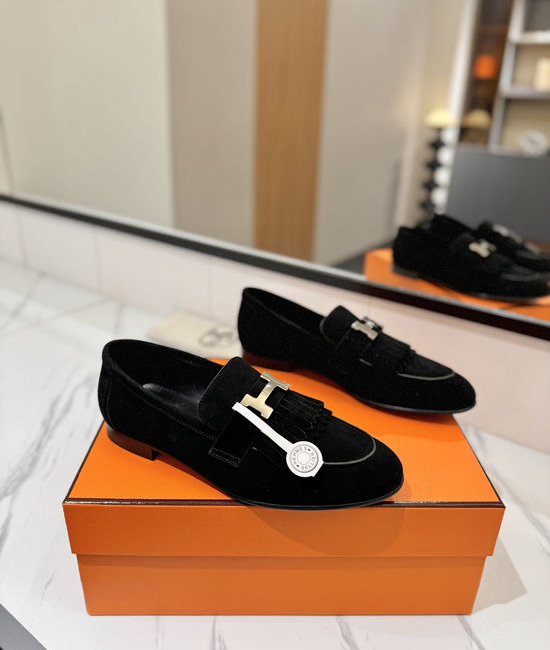 Hermes Classic Nubuck Loafers Comfortable Soft Sole Casual Shoes