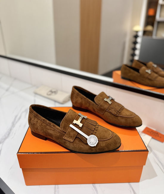 Hermes Classic Nubuck Loafers Comfortable Soft Sole Casual Shoes