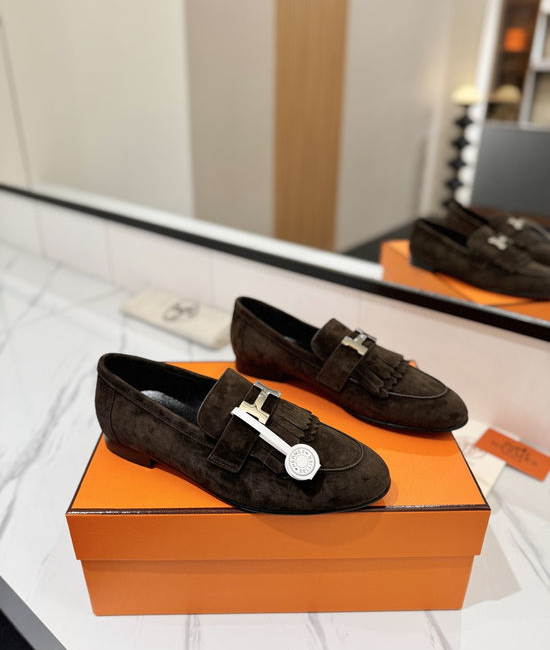 Hermes Classic Nubuck Loafers Comfortable Soft Sole Casual Shoes