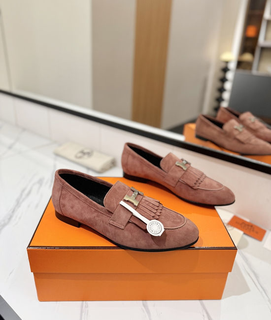Hermes Classic Nubuck Loafers Comfortable Soft Sole Casual Shoes