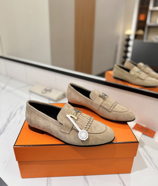 Hermes Classic Nubuck Loafers Comfortable Soft Sole Casual Shoes