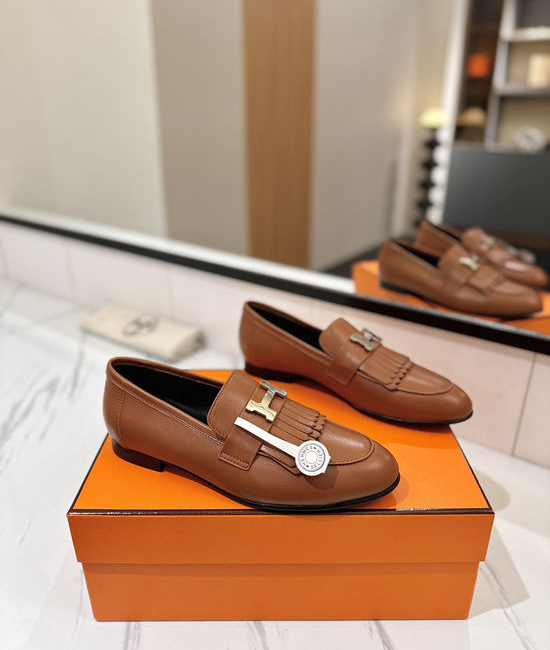 Hermes Classic Cowhide Loafers Comfortable Soft Sole Casual Shoes