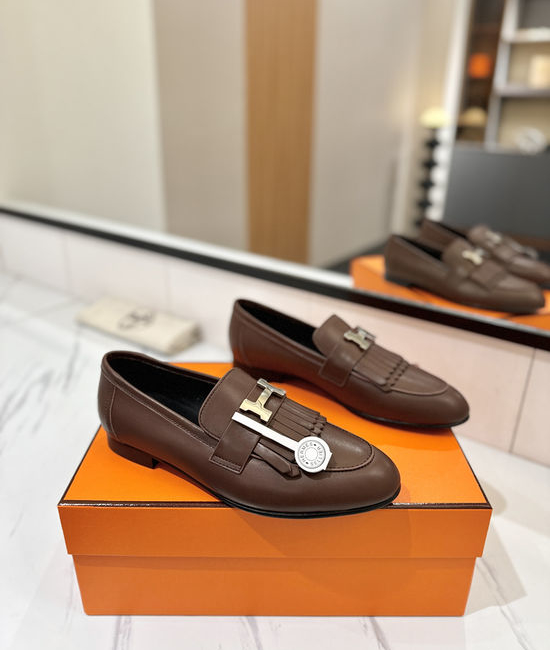 Hermes Classic Cowhide Loafers Comfortable Soft Sole Casual Shoes
