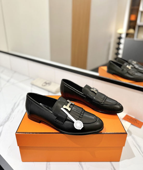 Hermes Classic Cowhide Loafers Comfortable Soft Sole Casual Shoes